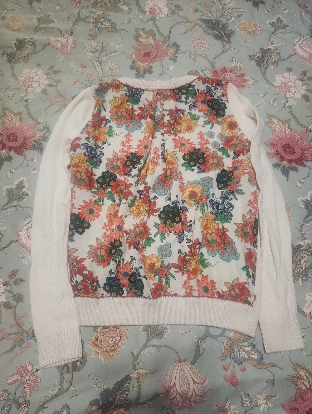 Anthropologie HWR Sheer Back Sweater Cream/Multi Color Size Small